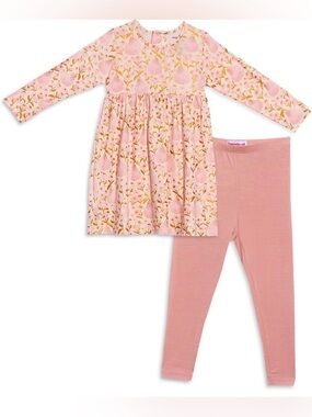 Magnetic Me Pink Pear Print Long-Sleeve Girls Dress + Legging Set